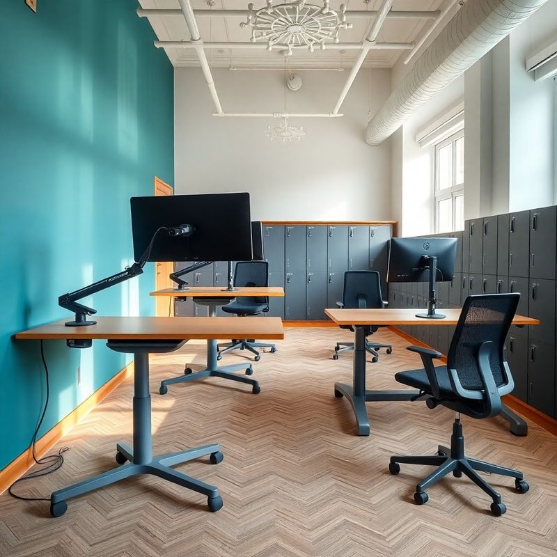 Světlý coworkingový sál s tyrkysovými akcenty a ergonomickými stoly